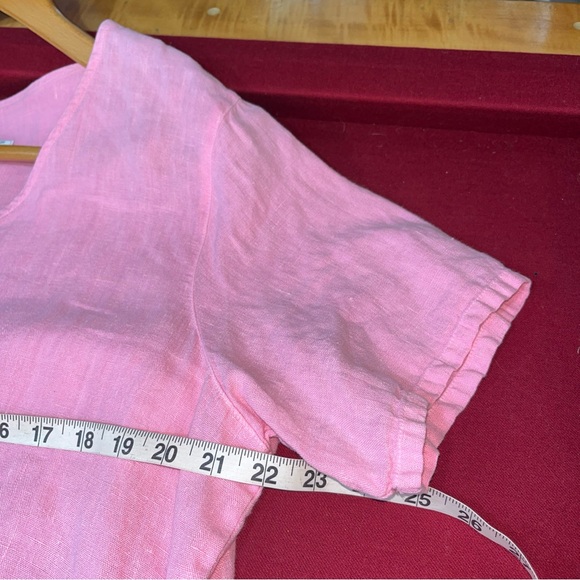 FOCUS PINK linen V-Neck long DRESS Pearl Buttons Gauzy Beach Lagenlook USA made - Picture 15 of 16